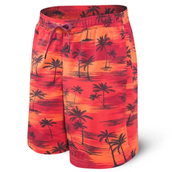 Brand New SAXX Men's Swim Cannonball Shorts in Red Palm Sunset - Picture 4 of 10